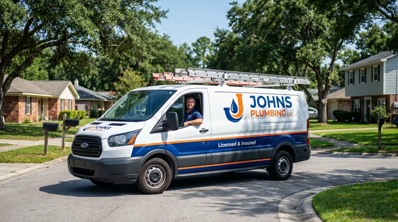 Johns Plumbing LLC service van in Waterford, NY