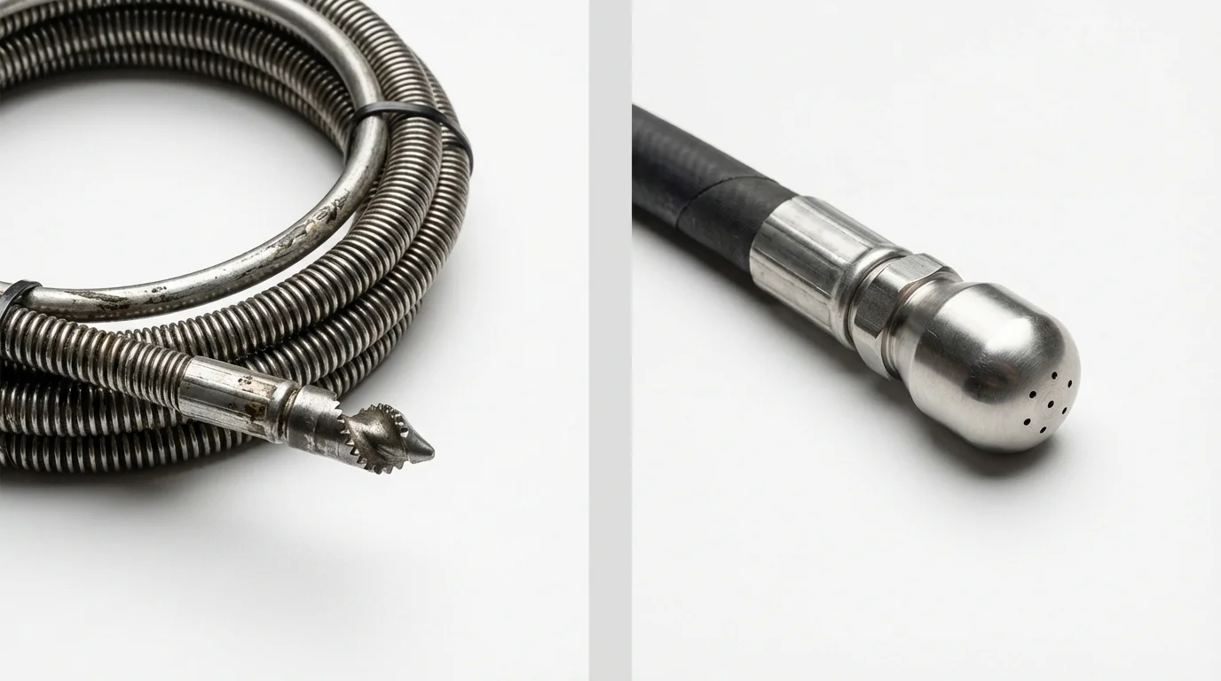 Drain snake cable and hydro jetting nozzle used for drain cleaning in Waterford, NY
