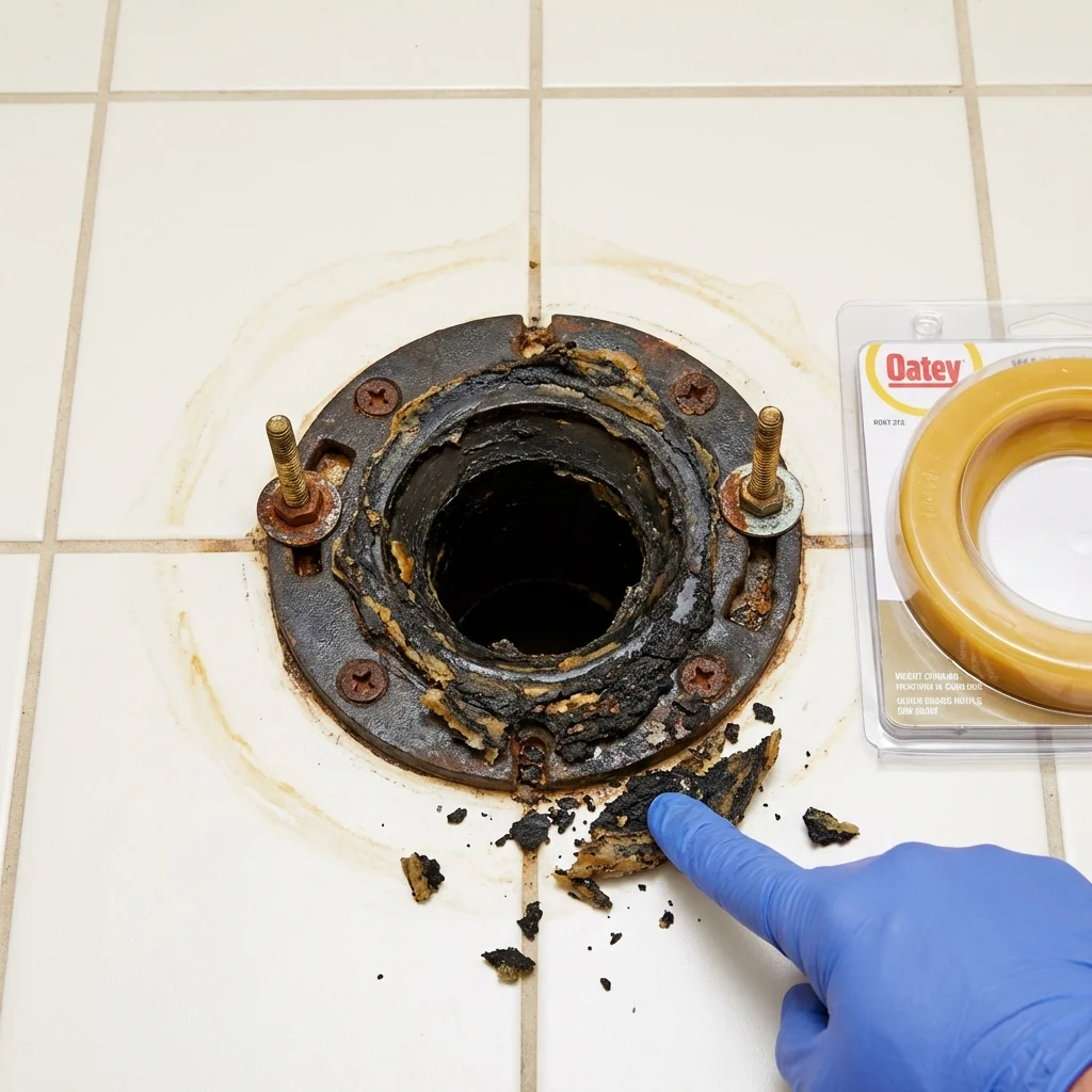 Failed wax ring showing water seepage at the base of a toilet in a Waterford, NY home