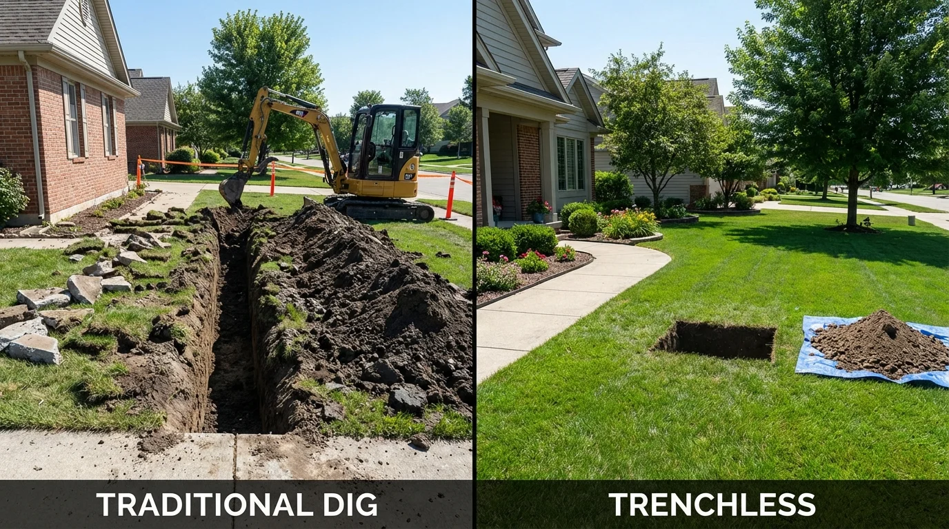 Trenchless sewer repair with minimal yard damage versus traditional excavation in Waterford, NY